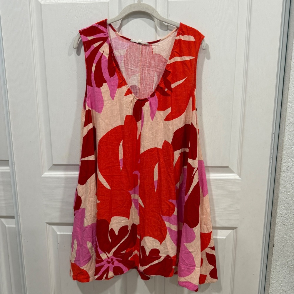 Label of Love Womens XL Red Pink Floral Sleeveless V-Neck Shift Mini Dress